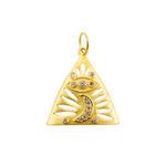 Load image into Gallery viewer, 14K Solid Gold Triangle with Moon and Eye Charm. GDP112
