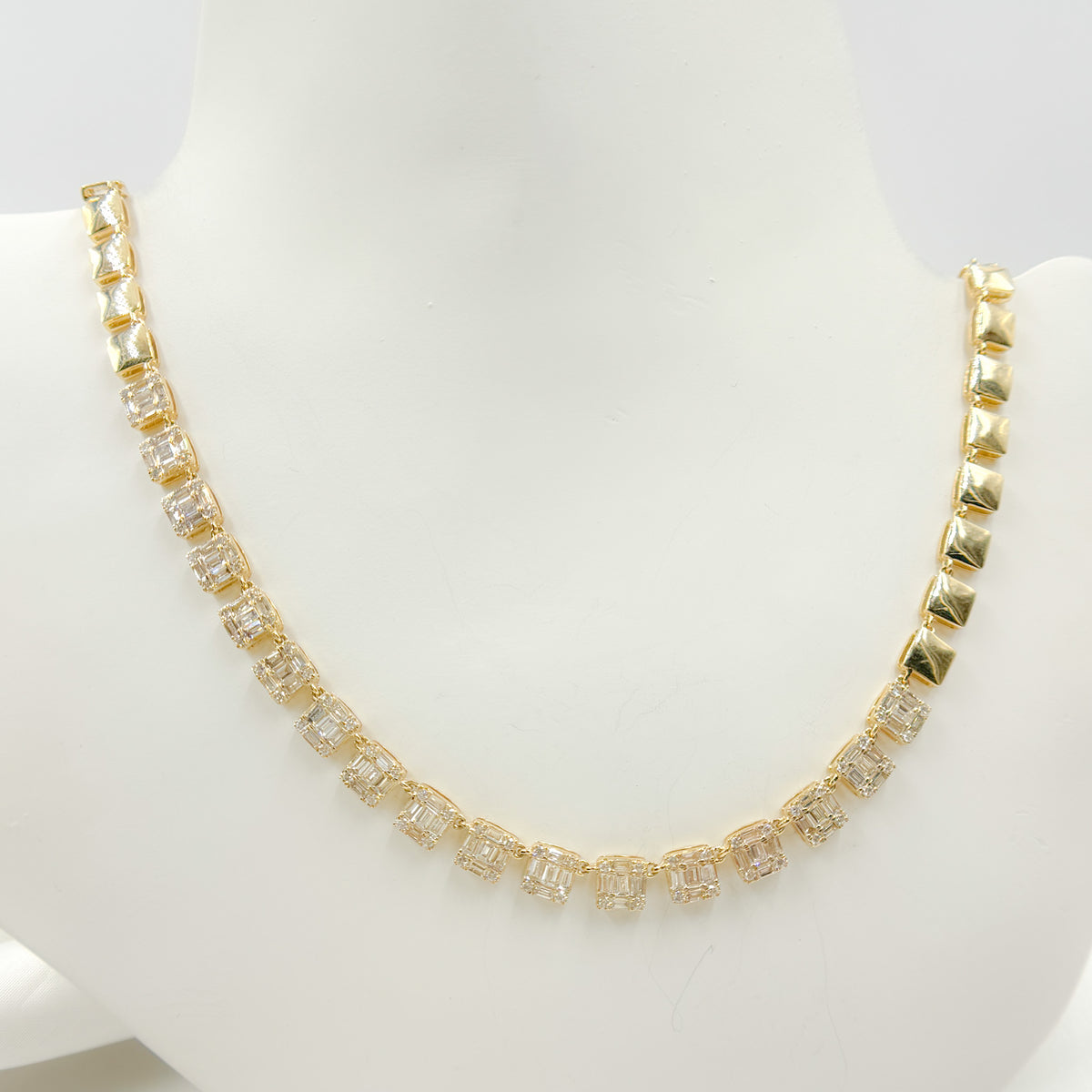 NFP71428. 14K Solid Gold Diamond Baguette Squares Necklace