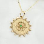 Load image into Gallery viewer, 14K Solid Gold Circle Charm with Star in the Center with Diamonds and Gemstone. GDP559
