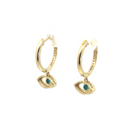 Load image into Gallery viewer, 14k Solid Gold Diamond &amp; Turquoise Eye Hoops. EHG56978TQY
