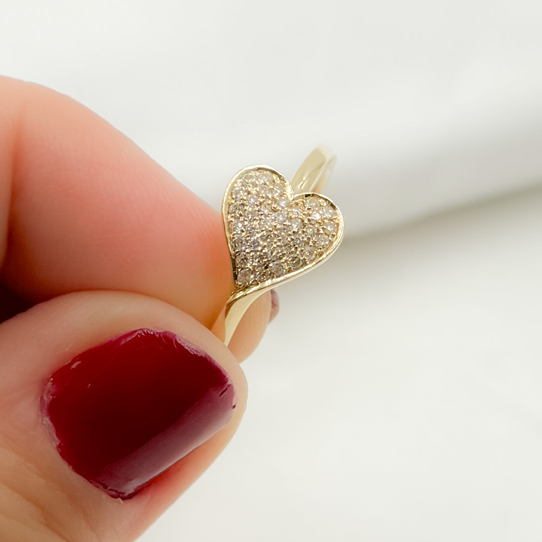 14K Solid Yellow Gold Diamond Horizontal Heart Ring. RFC18111