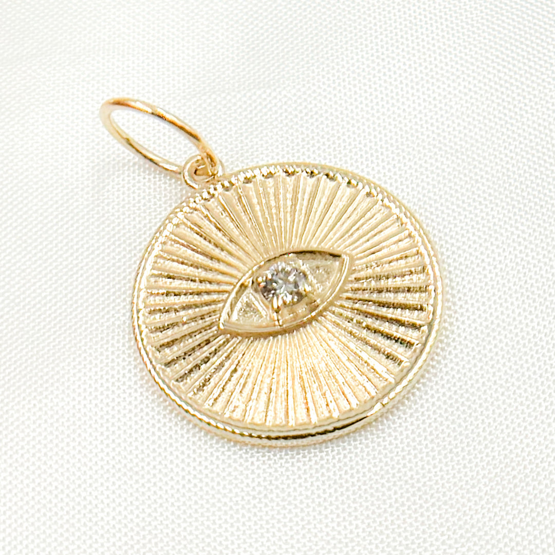 GDP50. 14K Solid Gold Diamond Round Eye Charm