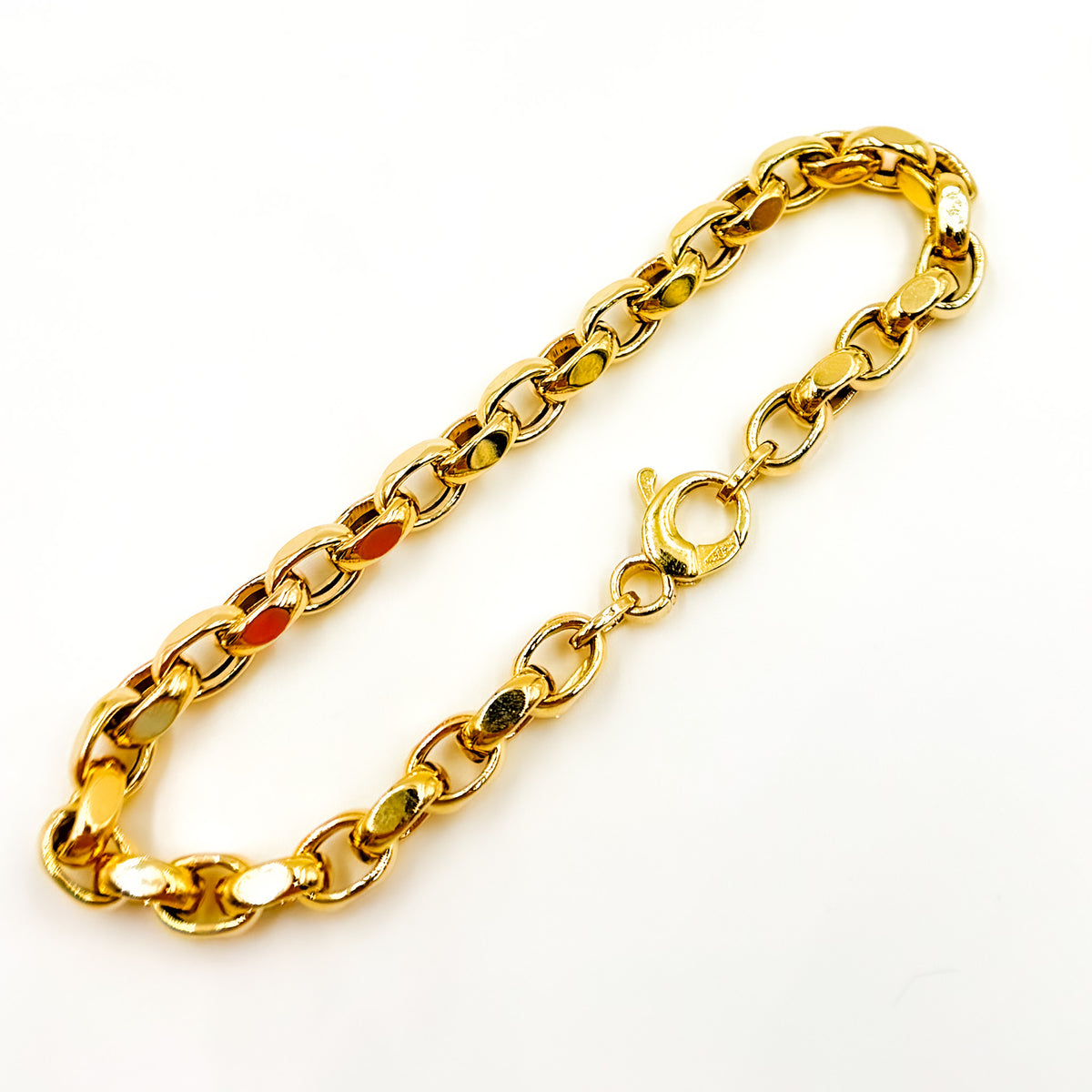 14K Solid Gold Hollow Flat Cable Link Bracelet