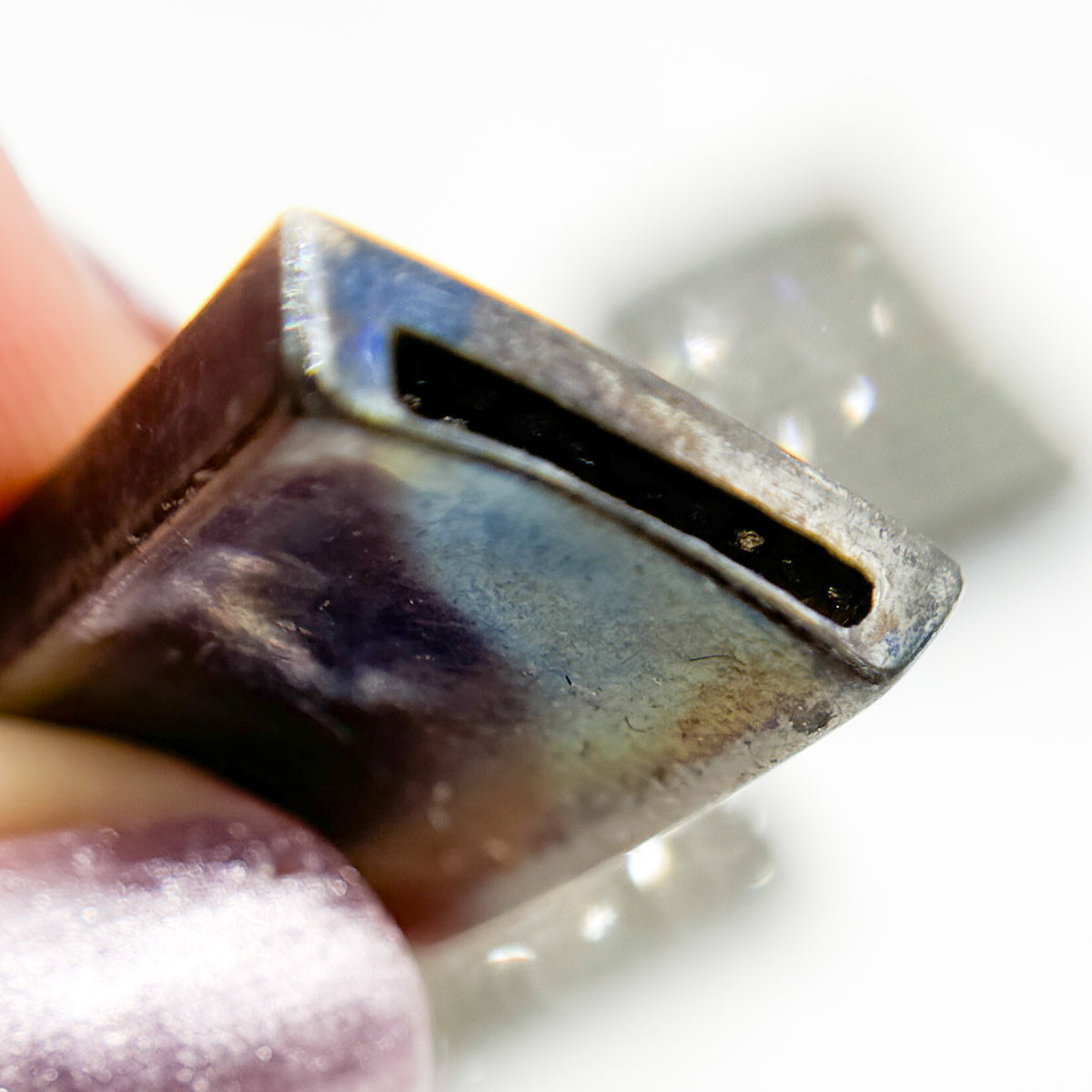 DC951. Diamond Sterling Silver Curved Rectangle Connector