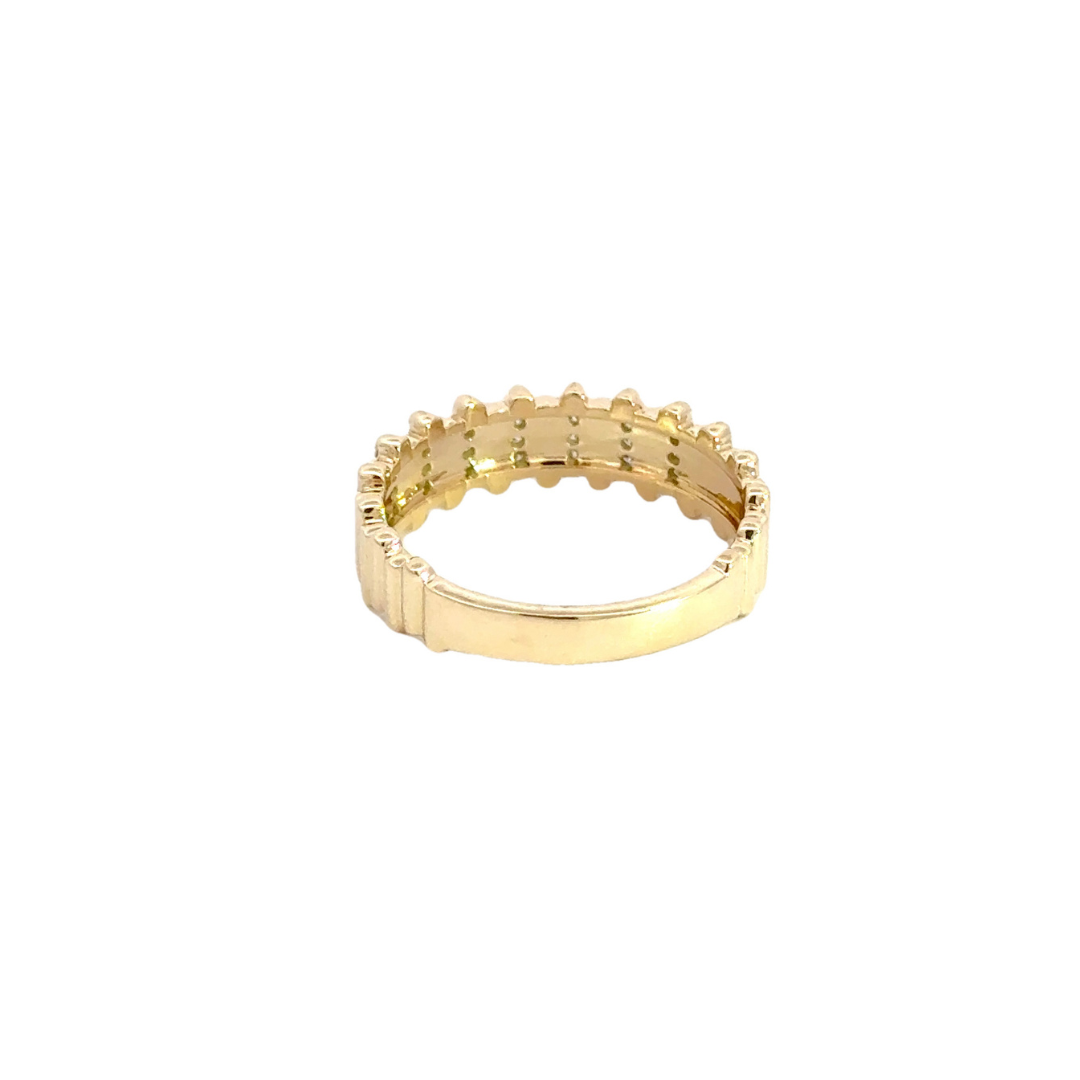14K Solid Yellow Gold Diamond Bars Ring.