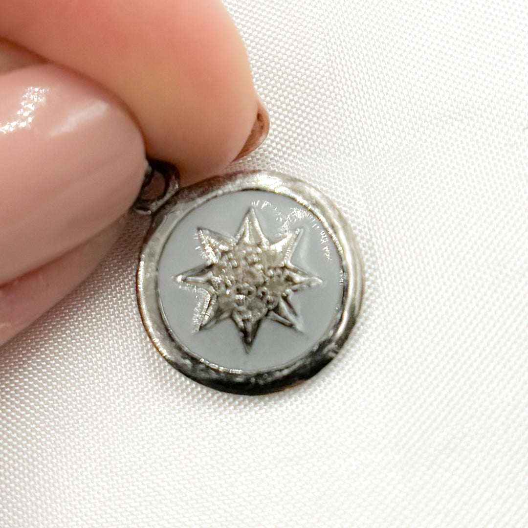 DC534A. Diamond Sterling Silver Round Star Enamel Charm