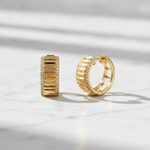 Load image into Gallery viewer, EHF57385. 14K Solid Yellow Gold Diamond Hoop Earrings