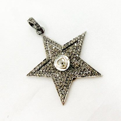 DP368. Diamond Sterling Silver Star Pendant with Polki Diamond