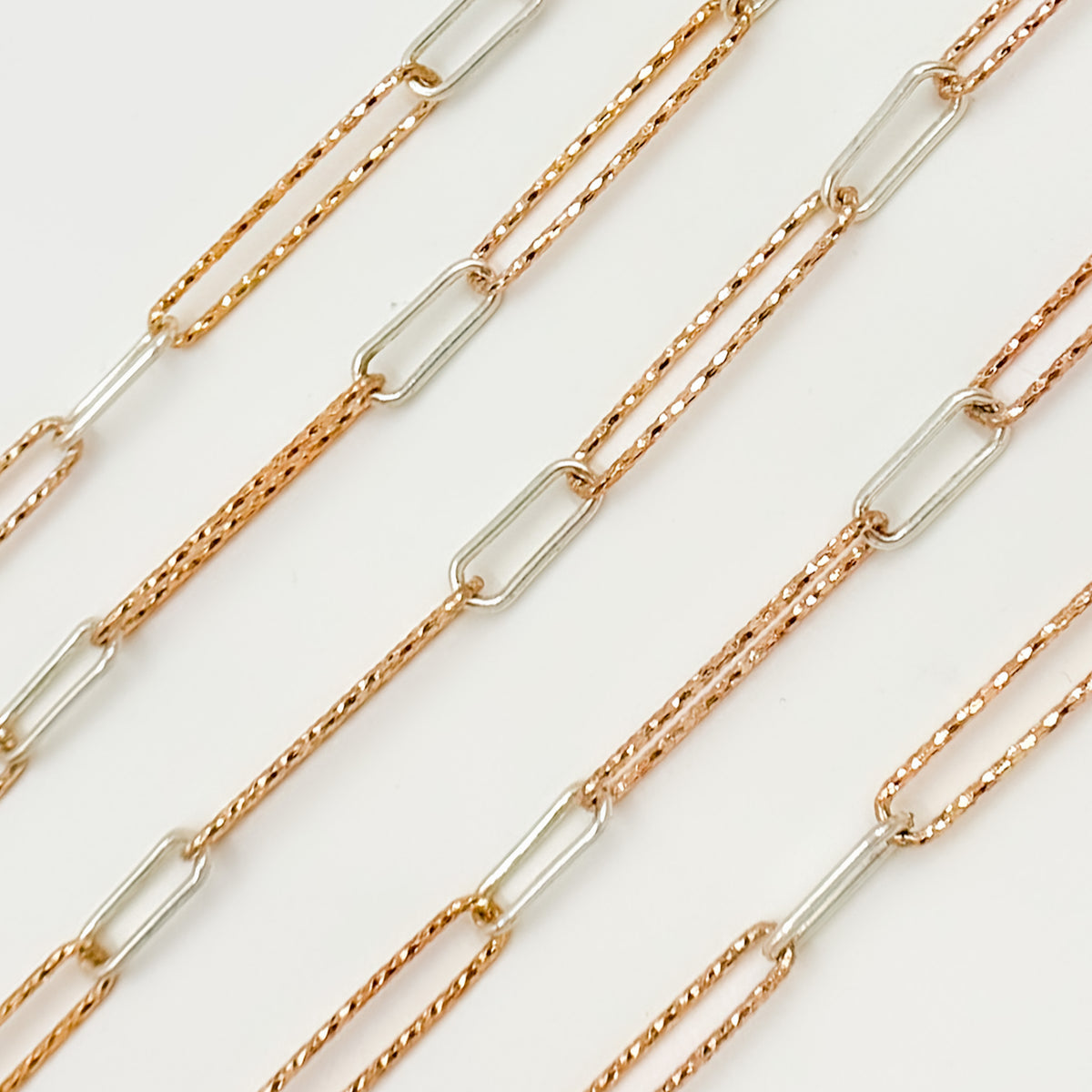 Rose Gold Plated & Silver Long & Short Smooth & Diamond Cut Link Chain