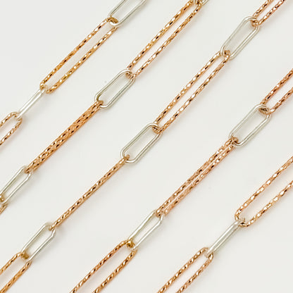 Rose Gold Plated & Silver Long & Short Smooth & Diamond Cut Link Chain