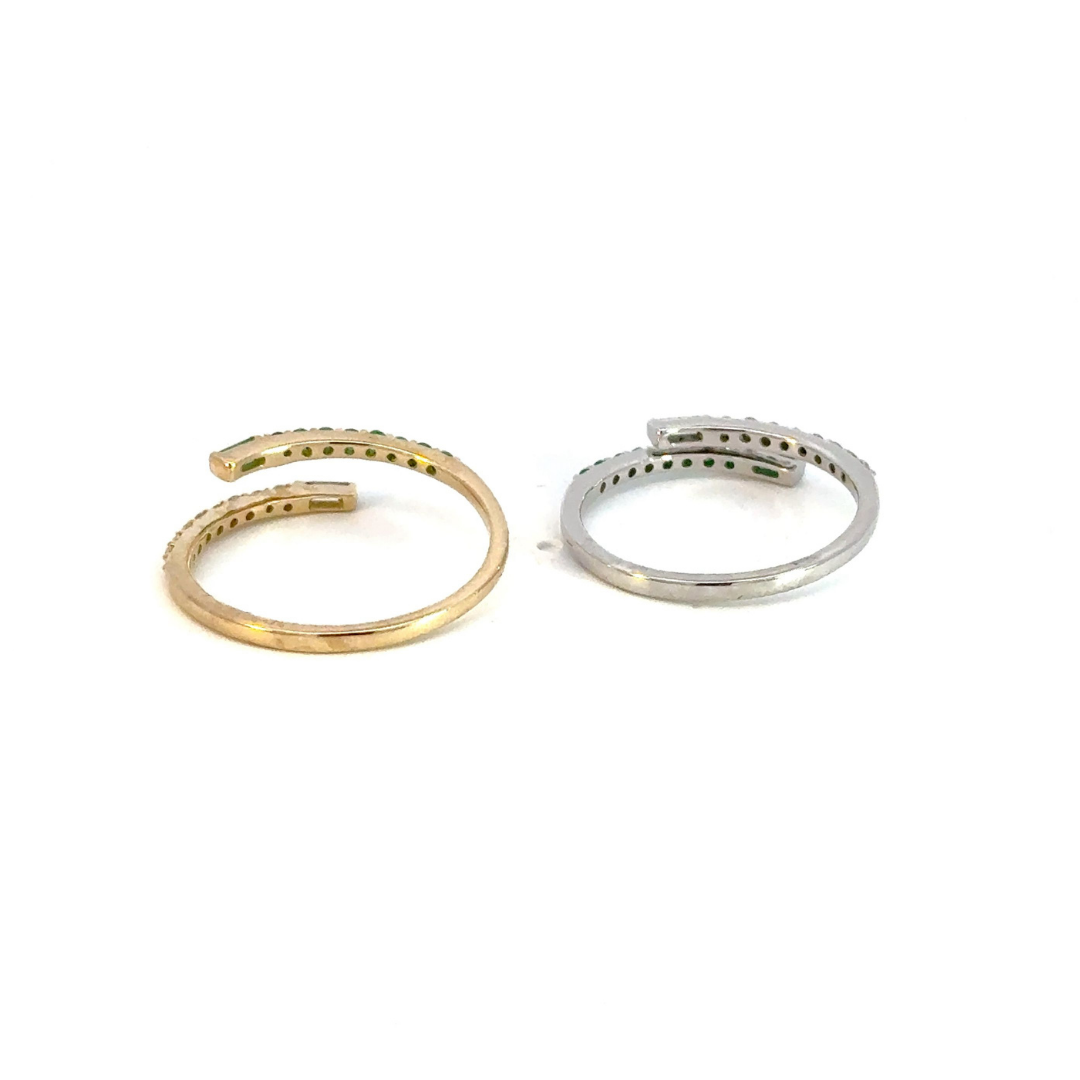 14K Solid Gold Double Band Diamond and Emerald Ring
