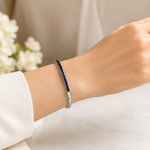 Load image into Gallery viewer, BNZ68665. 14K Solid White Gold Bangle with Blue Sapphire Baguette Stones