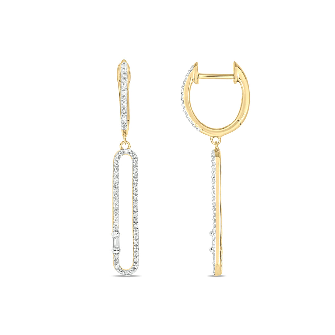 EHF56594. 14K Solid Gold and Diamonds Oval Link Dangle Earrings
