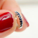 Load image into Gallery viewer, 14K Solid Gold Blue Sapphire Huggies. HP402531W
