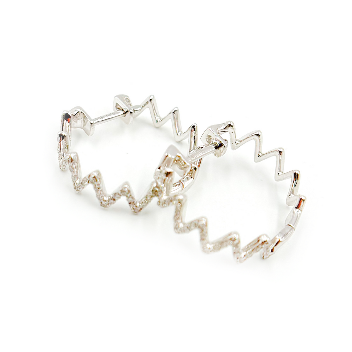 14k Solid White Gold Fancy Hoops