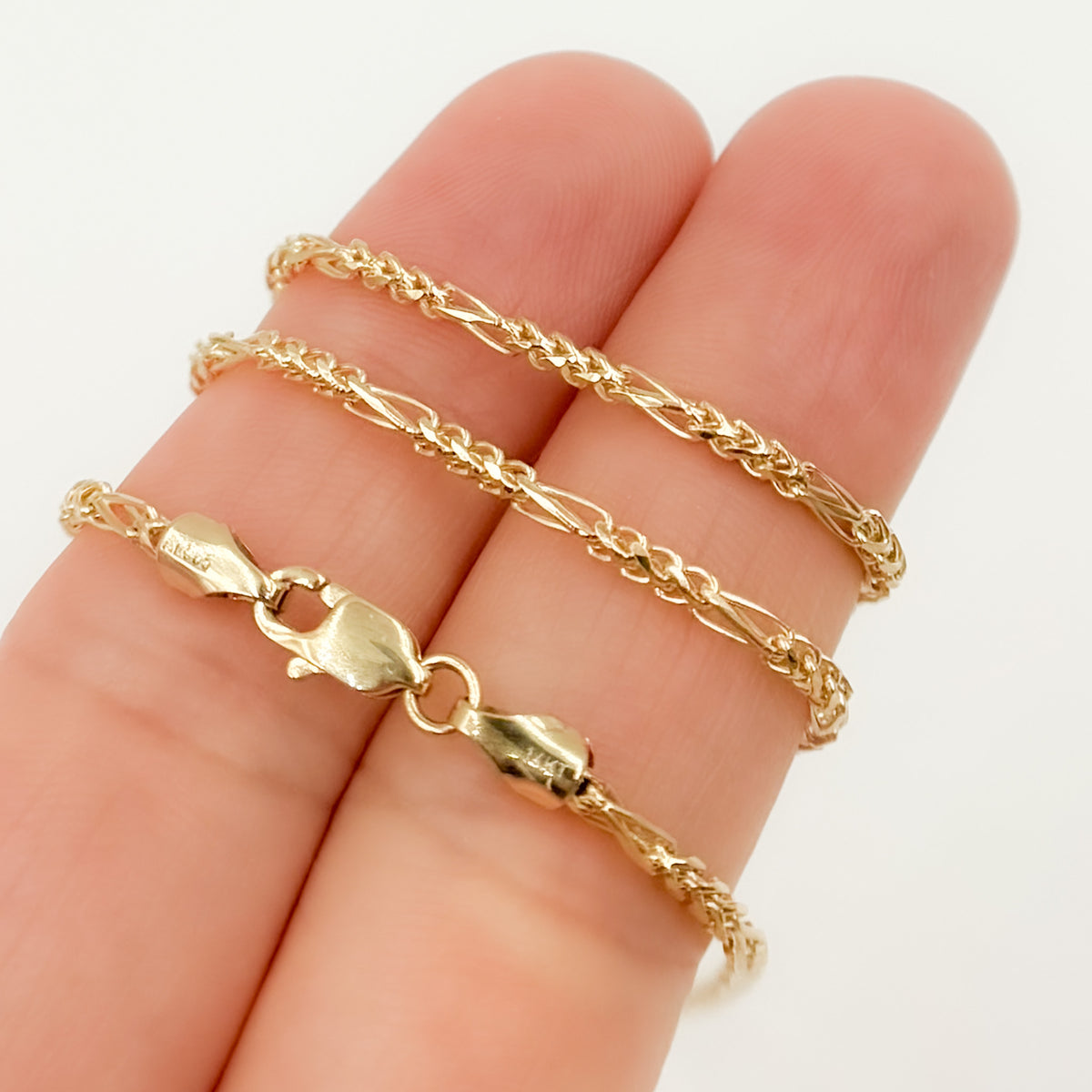 14K Solid Gold Round Figaro Link Chain