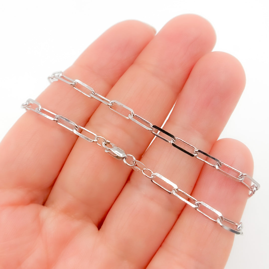 080FVACLT5WG. 14K Solid White Gold Diamond Cut Paperclip Necklace
