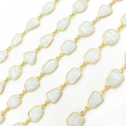 White Opal Oval Shape Bezel Gold Plated Wire Chains