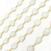 White Opal Oval Shape Bezel Gold Plated Wire Chains