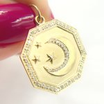 Load image into Gallery viewer, 14K Gold Diamond Octahedron Charm with Moon and Stars. GDP427
