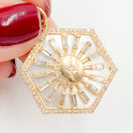 Load image into Gallery viewer, KG216. 14K Solid Gold Hexagon Moon Pendant