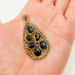 Load image into Gallery viewer, DSP019A. Diamond Sterling Silver TwoTone Black Spinel Drop Pendant
