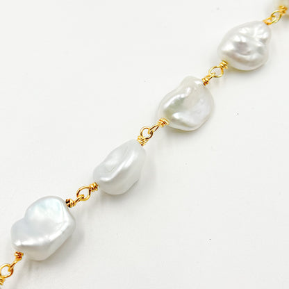 Buy Gold Plated Wire Freshwater Grey Nugget Pearl Chain