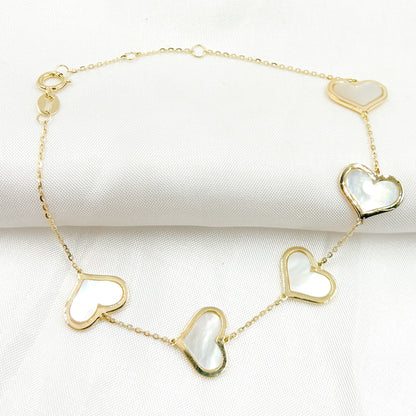 BR402583. 14K Solid Gold Mother of Pearl Heart Bracelet