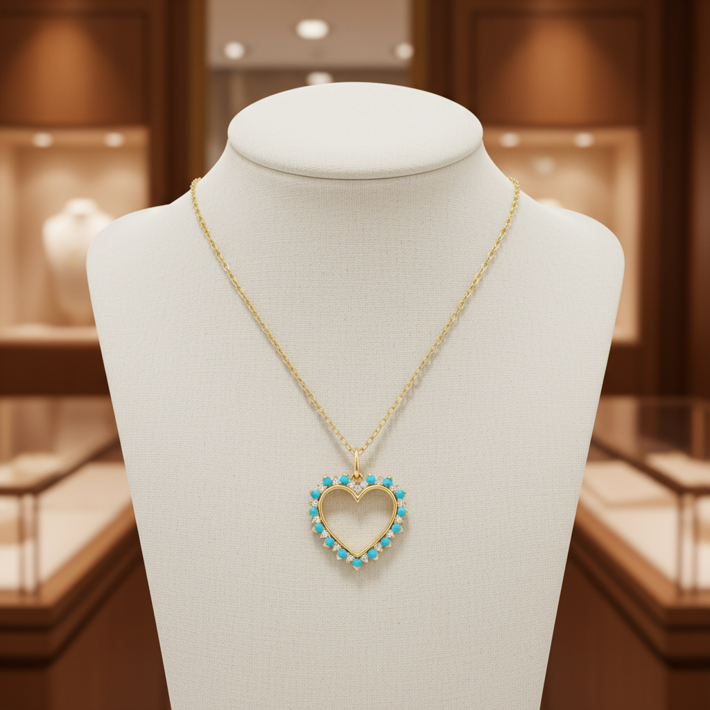 PHB38668TQ. 14K Solid Gold Diamond & Turquoise Pendant
