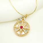 Load image into Gallery viewer, 14K Solid Gold Compass Circle Charm available in Mother of Pearl &amp; Ruby. KG169
