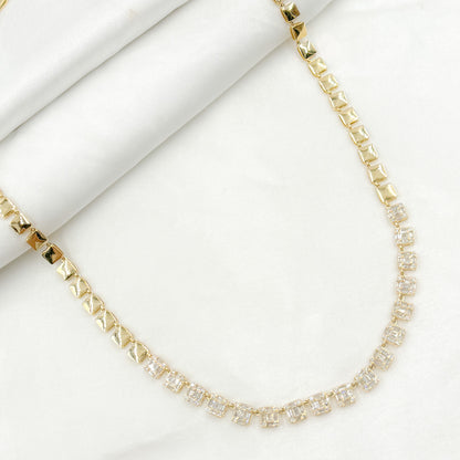 NFP71428. 14K Solid Gold Diamond Baguette Squares Necklace