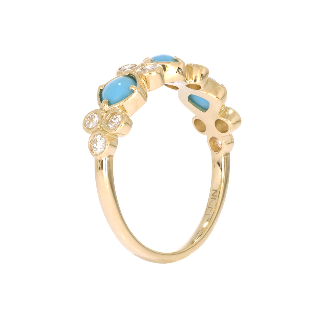 CR97068TQ4. 14K Solid Yellow Gold Diamond and Turquoise Band Ring