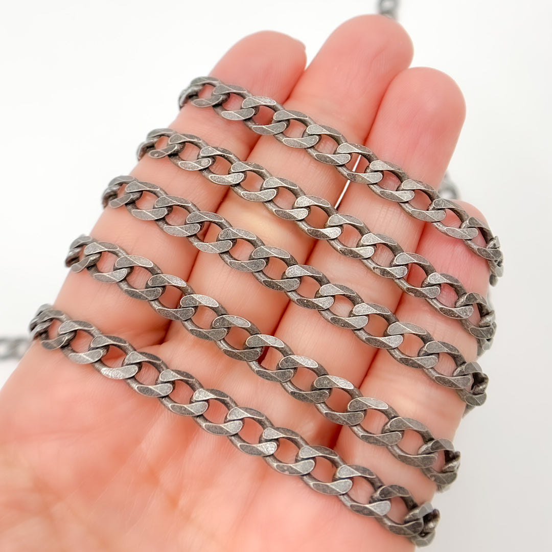 X15OX. Sterling Silver Oxidized Flat Curb Chain