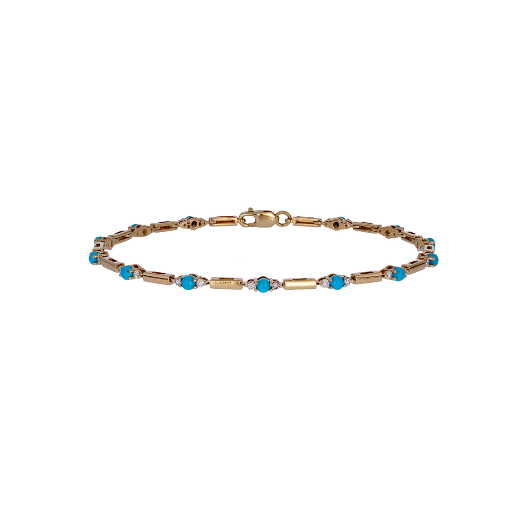 BFG61255TQ. 14K Solid Gold Diamond  and Turquoise Fancy Bracelet