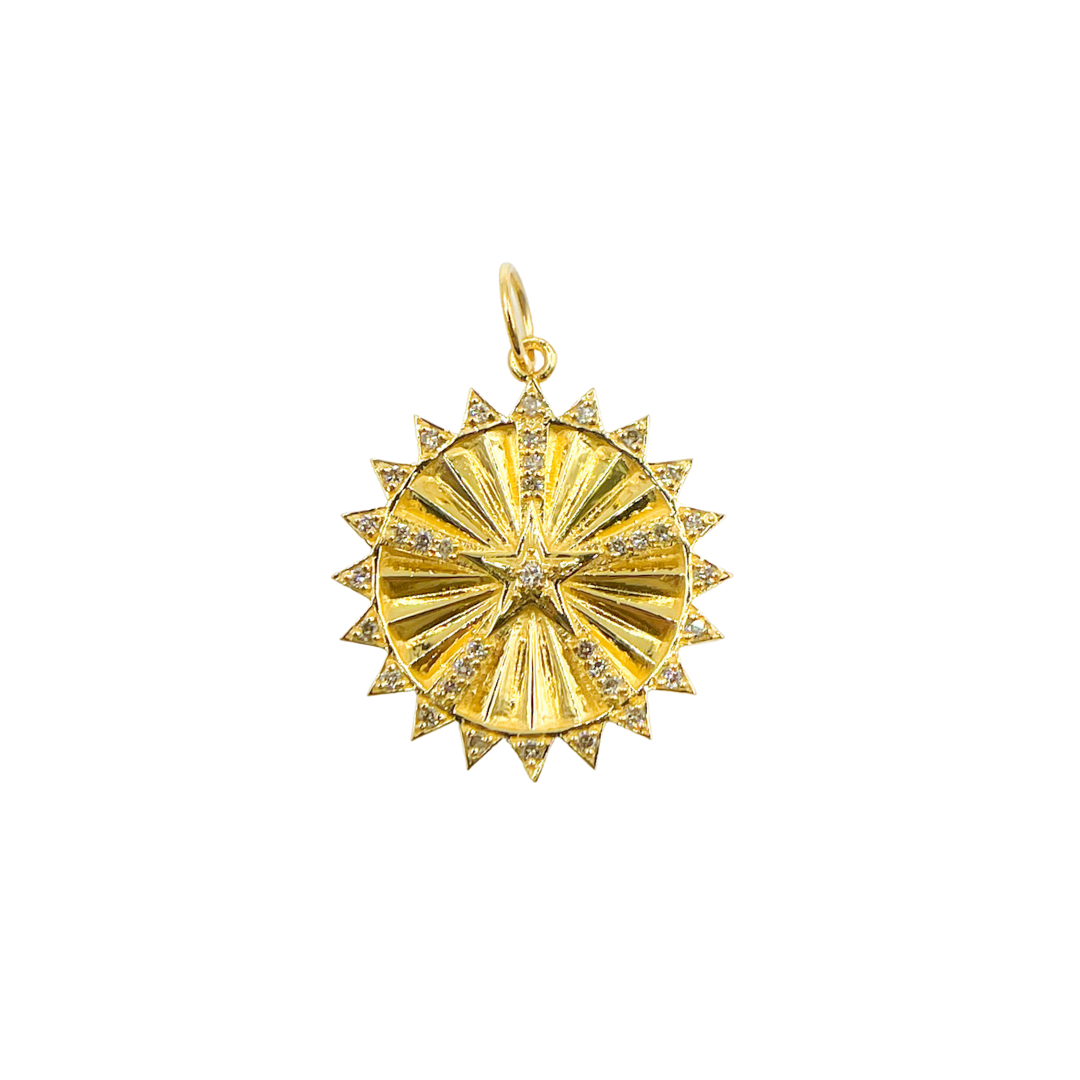 14K Solid Gold with Diamonds Star Shape Charm. GDP113