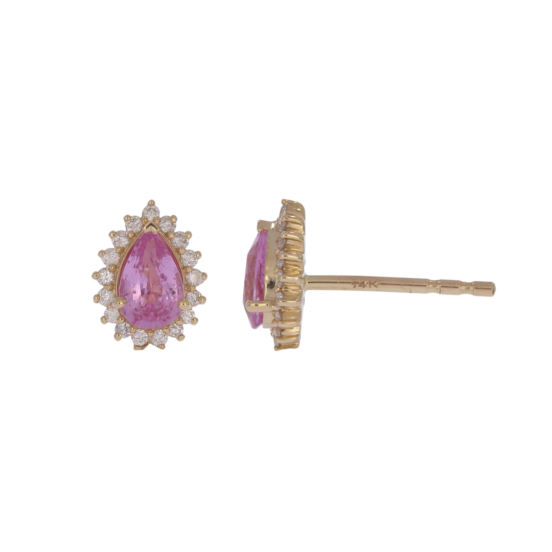 CE96380PS6X4. 14K Solid Gold Pink Sapphire and Diamond Drop Stud Earrings