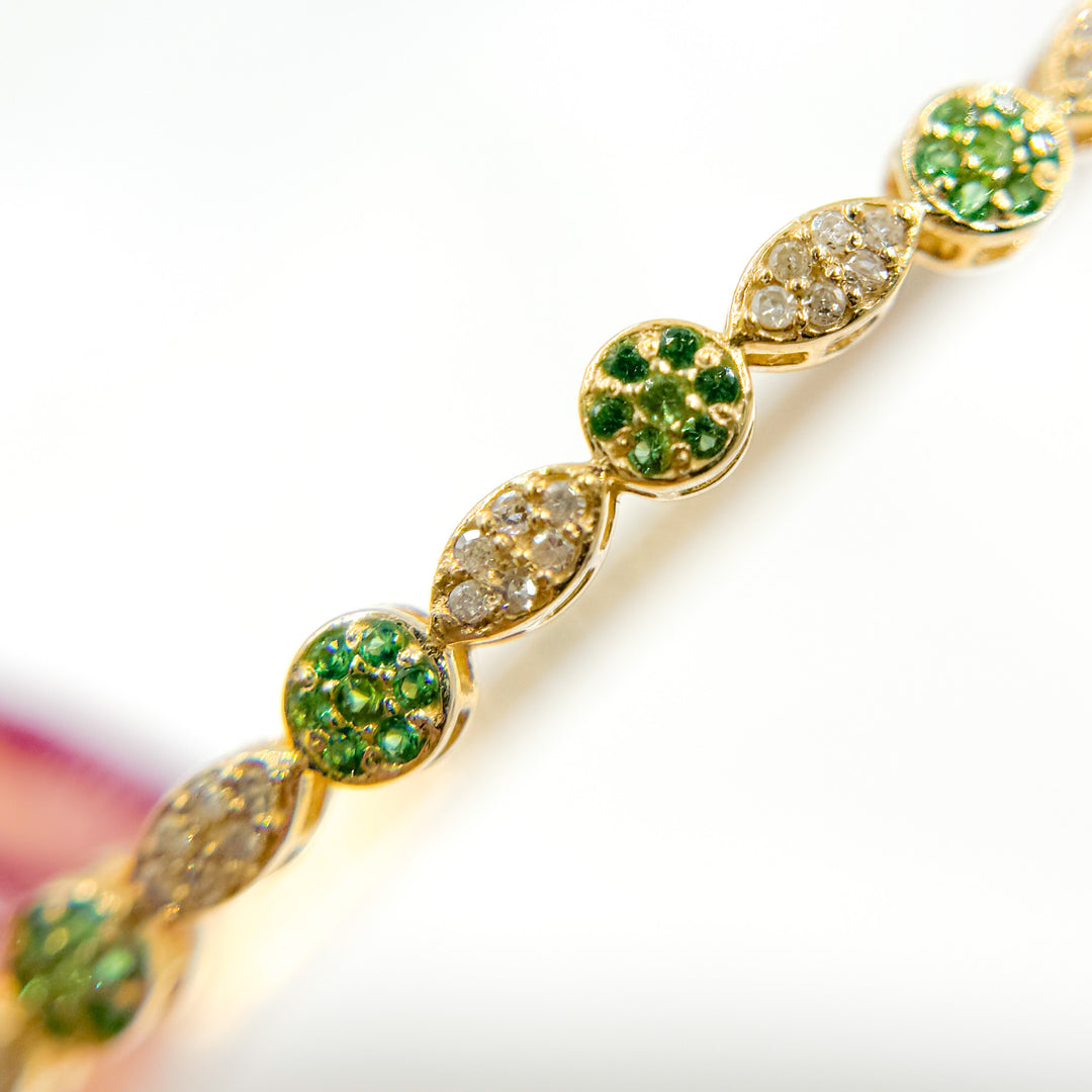 14K Solid Gold Bangle with Diamonds and Stones. KG246