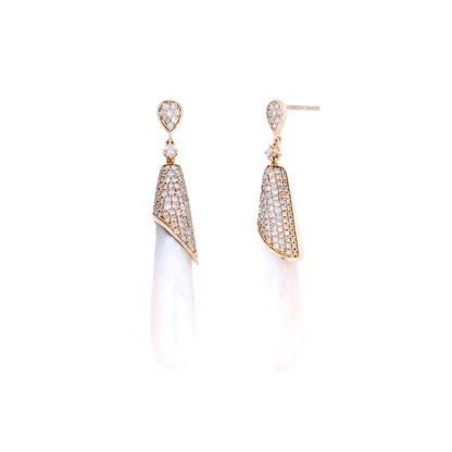 Buy 14K Solid Gold Diamond and Pearl Dangle Drop Earrings