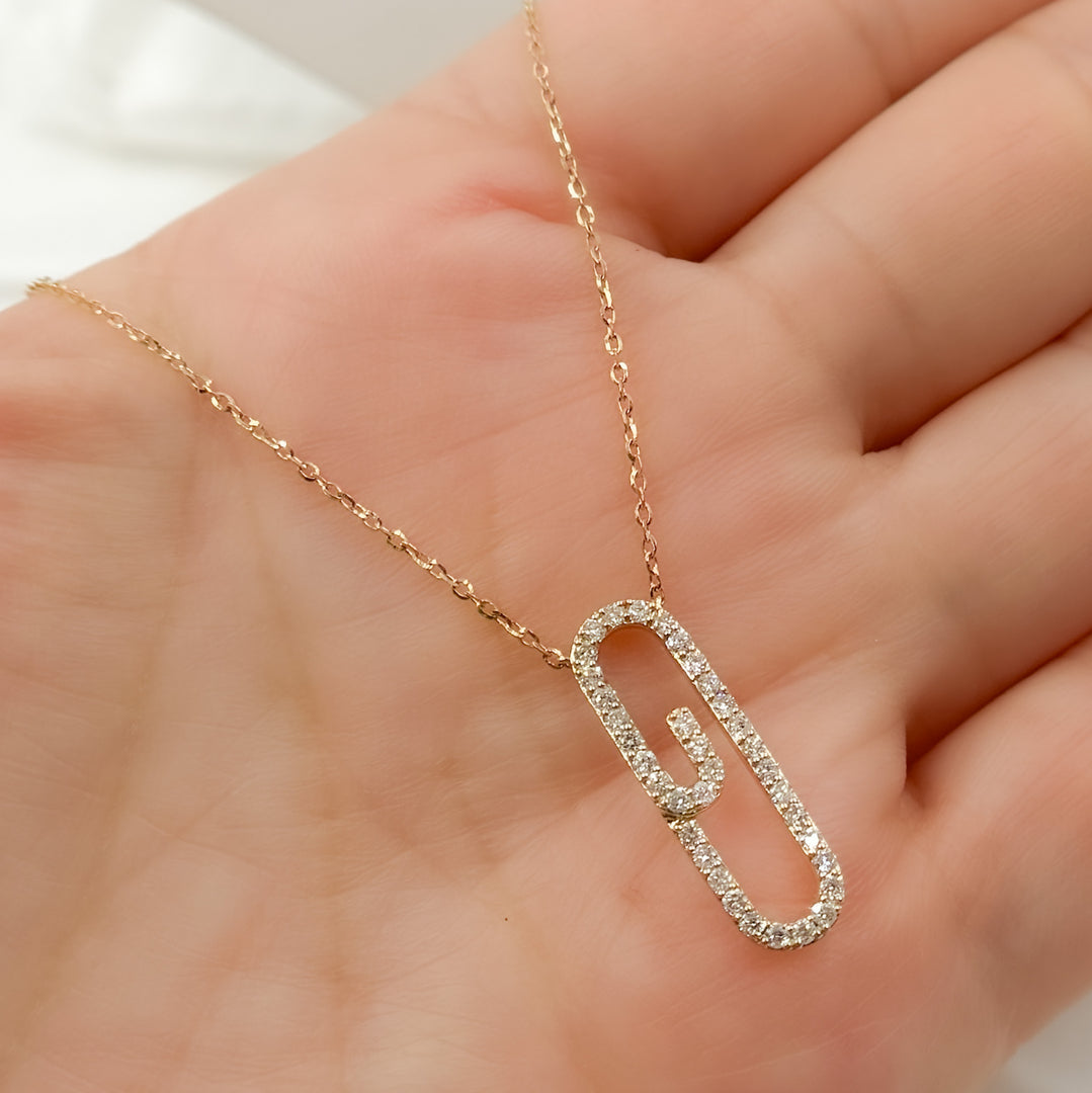 14K Solid Gold Diamond Paperclip Shape Necklace. NT403712