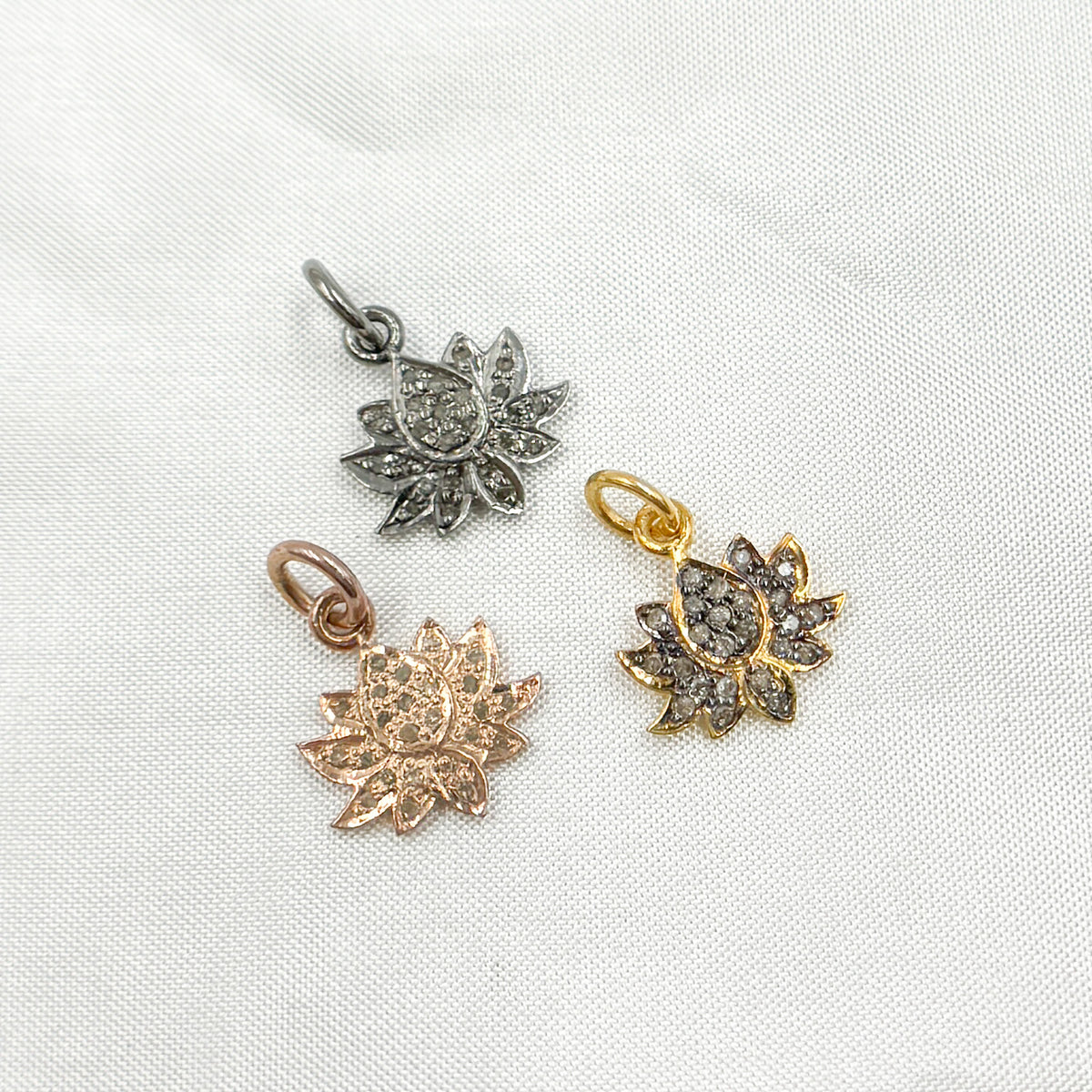 DC443. Diamond Sterling Silver Lotus Charm