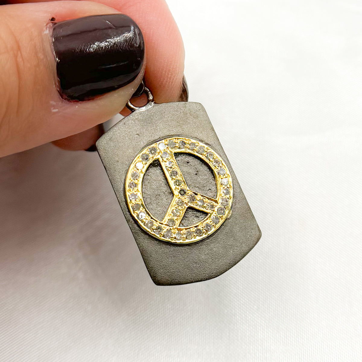 DP757. Diamond Sterling Silver Rectangle Peace Pendant