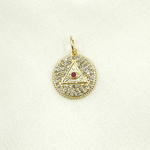 Load image into Gallery viewer, 14K Solid Gold Charm Circle Pendant with Diamonds &amp; Gemstone. GDP359
