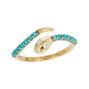  14K Solid Yellow Gold Diamond and Turquoise Open Snake Ring