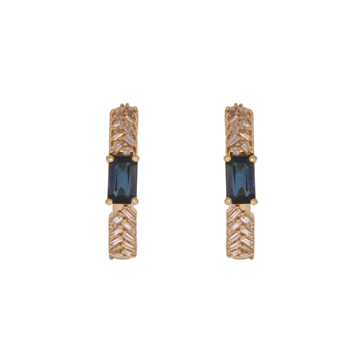 EHF57596. 14K Solid Gold Diamond and Gemstone Fancy Hoop Earrings