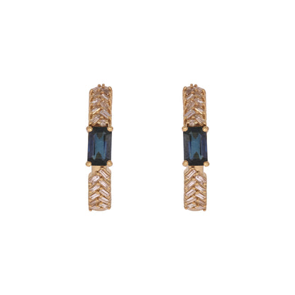 EHF57596. 14K Solid Gold Diamond and Gemstone Fancy Hoop Earrings