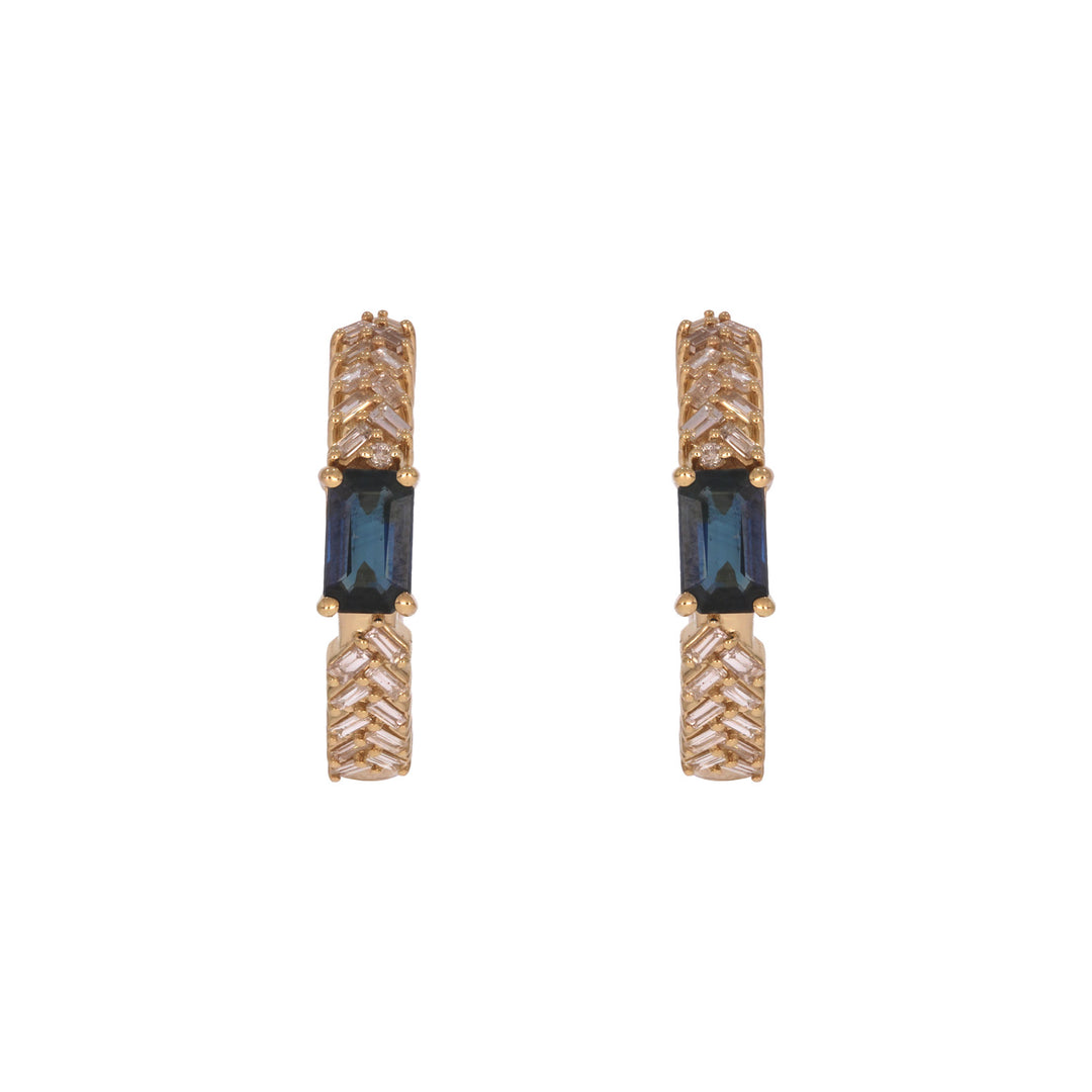 EHF57596. 14K Solid Gold Diamond and Gemstone Fancy Hoop Earrings