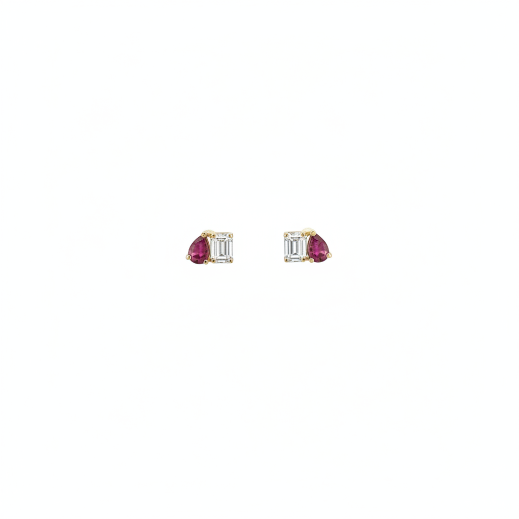 ER426237. 14k Solid Gold Diamond and Gemstone Fancy Stud Earrings