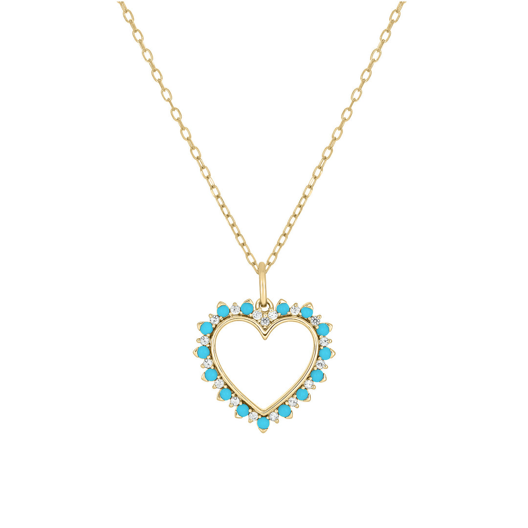 PHB38668TQ. 14K Solid Gold Diamond & Turquoise Pendant