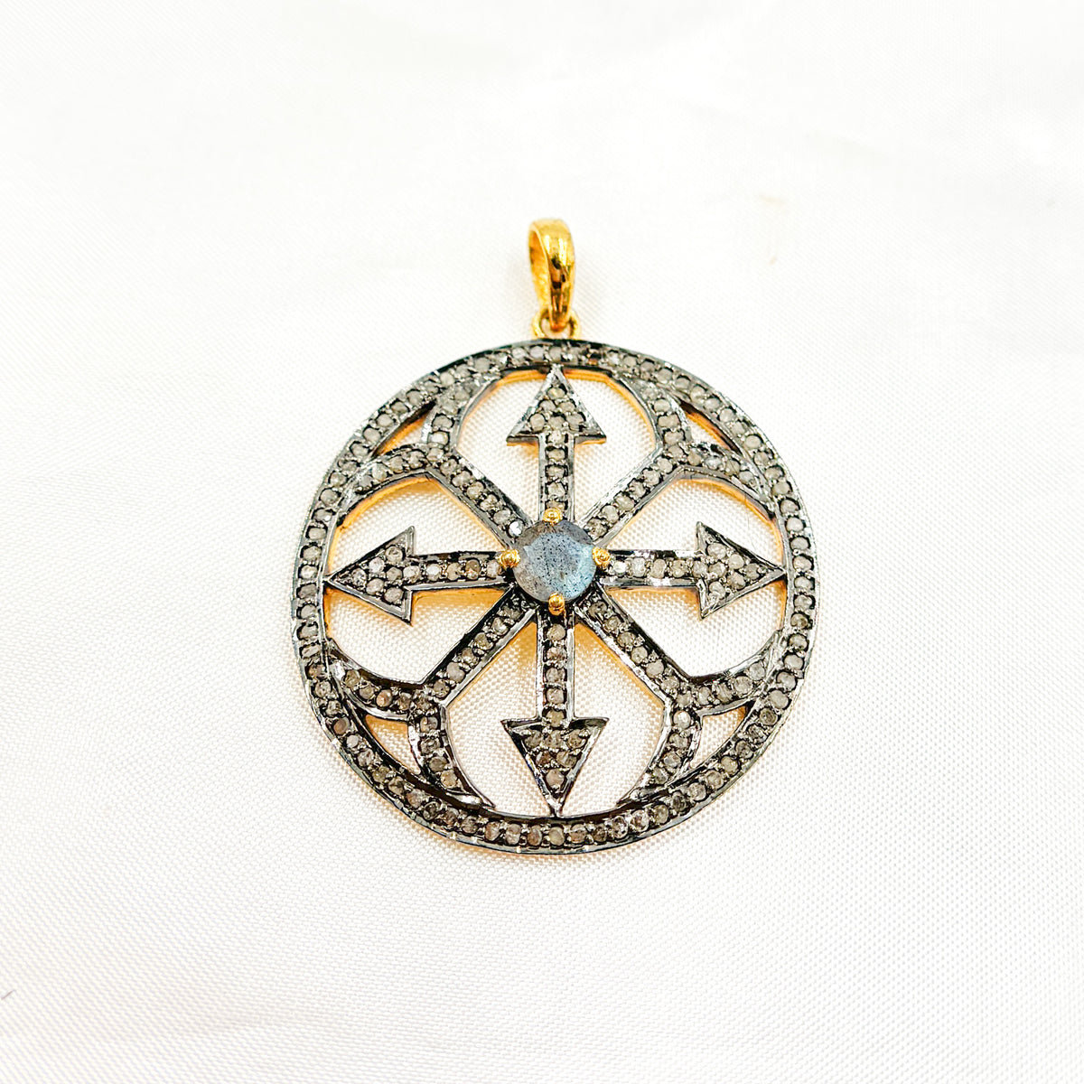 DP015. Diamond Silver Round Fancy Arrow Pendant