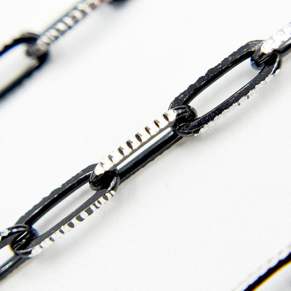 Z113SB. Two Tone Sterling Silver and Black Rhodium Paperclip Textured Chain